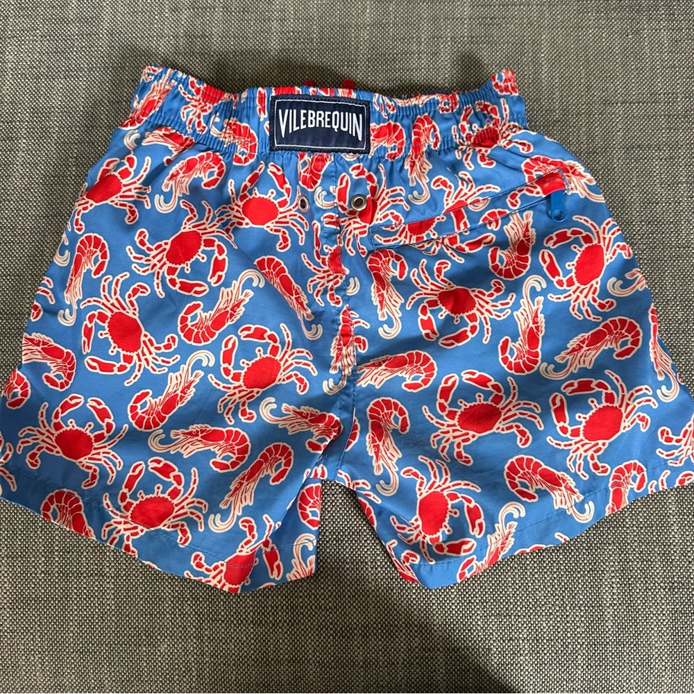 Vilebrequin Blue and Red Swim Trunks Tropical Design
